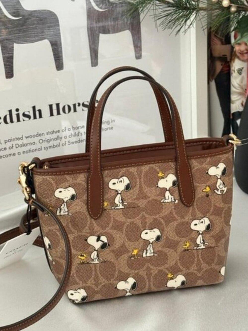 NWT Coach X Peanuts City Mini Tote Bag In Signature Canvas with snoopy‎ print